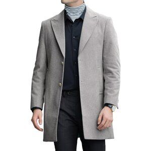 ✨Men Grey Winter Jacket Trench Coats Long Jackets Warm Double Breasted Overcoat